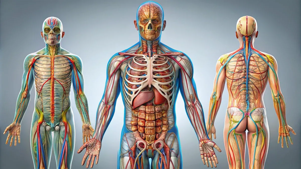 les trois images d'un homme avec le corps étiqueté avec le corps Étiqueté squelette humain