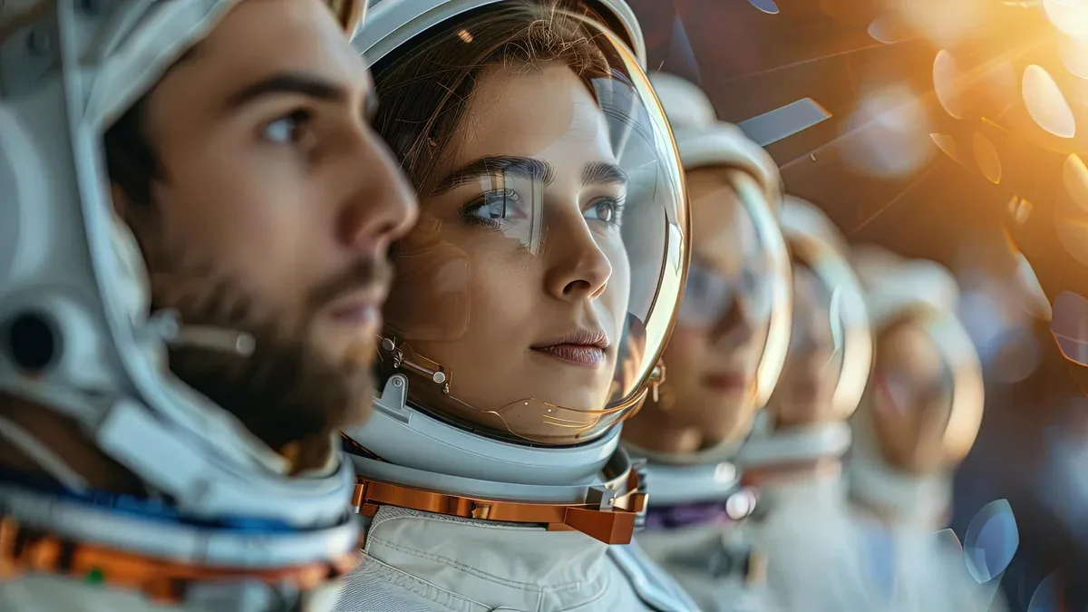 Une équipe de recherche spatiale avec des scientifiques internationaux partageant des idées