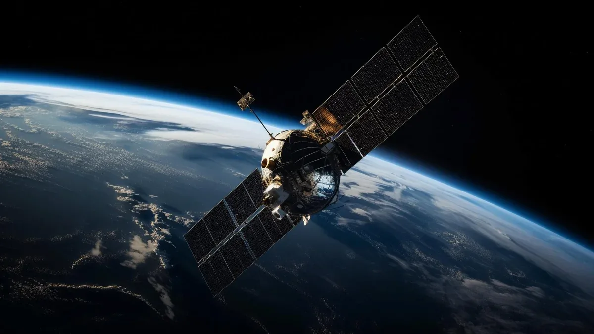 Un satellite en orbite avec la planète Terre en arrière-plan