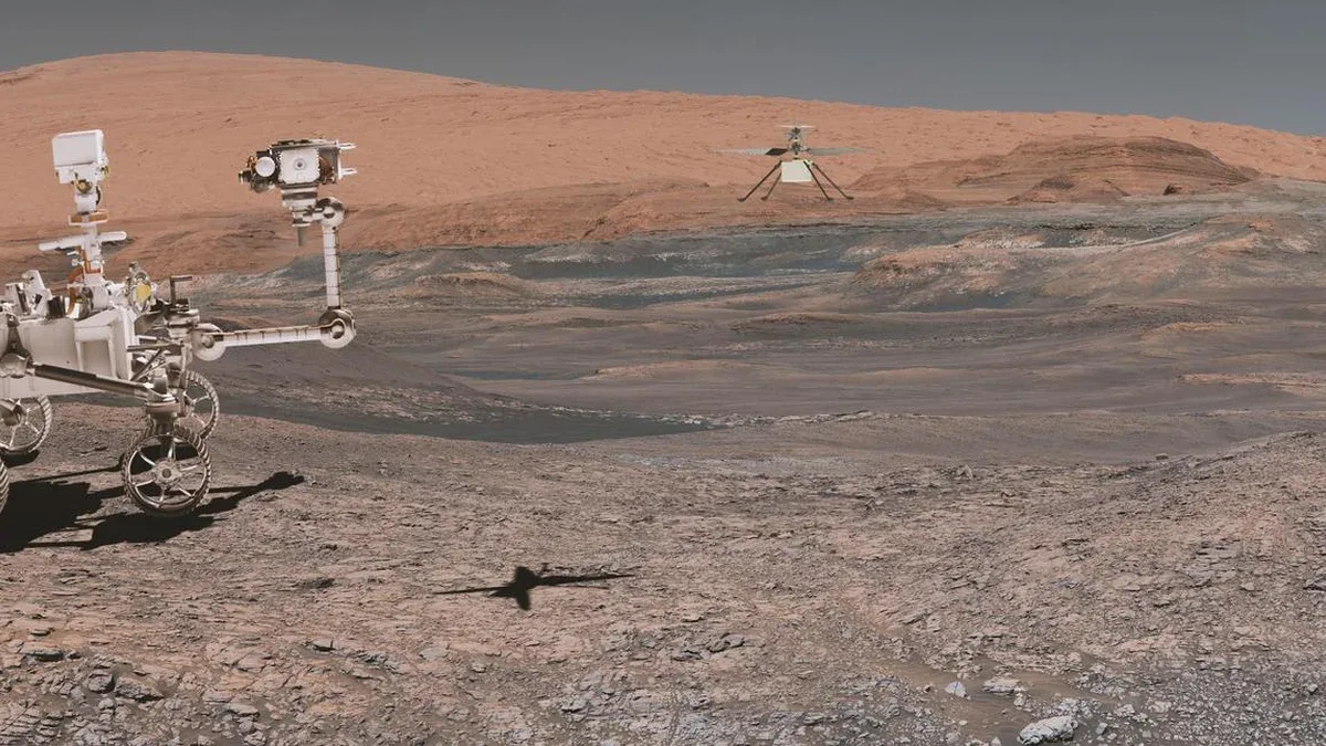 Mars Rover Perseverance Landed et Mars Polar LanderÉléments de cette image fournis par le rendu 3D de la NASA