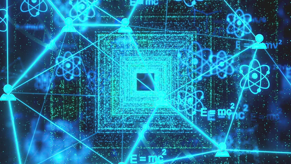 Tunnel numérique avec icônes de connexion rendu 3D généré par ordinateur