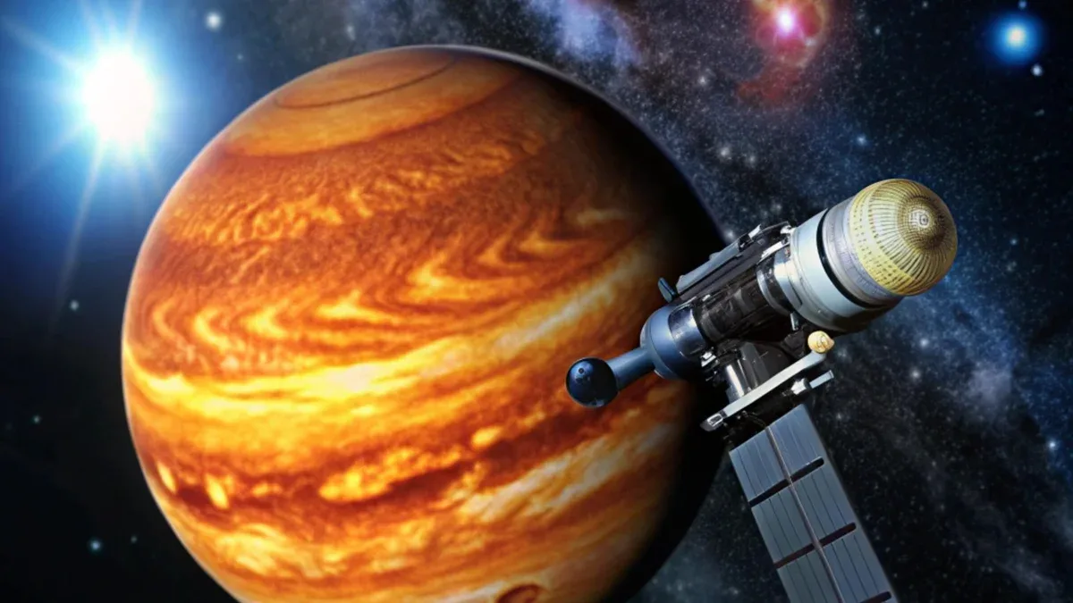 une navette spatiale est montrée avec une station spatiale en arrière-plan