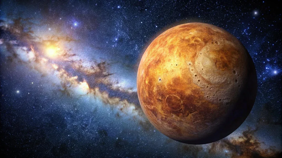 La planète Vénus vue de l'espace sur un fond noir rond isolée de la Voie Lactée