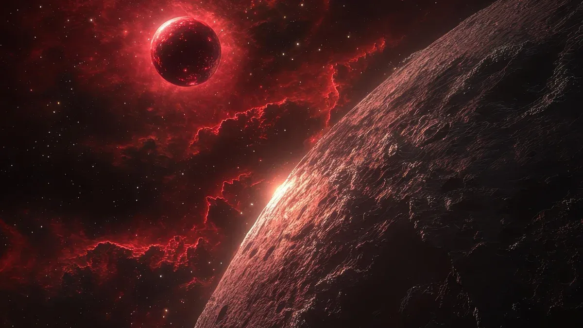 Un corps céleste en orbite autour d'une étoile naine rouge brillante