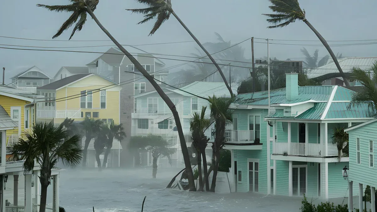 L'ouragan ravage la zone côtière abattant des arbres et inondant les rues montrant la puissance de la nature