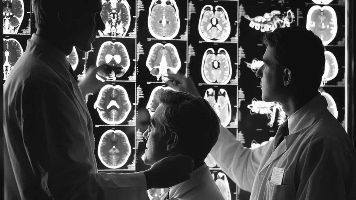 Une équipe de médecins examinant une MRI d'un patient souffrant d'une lésion de la colonne vertébrale